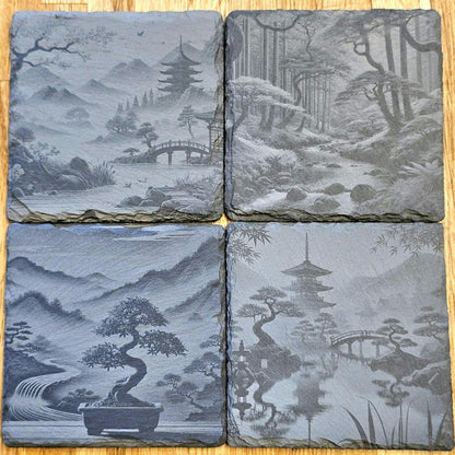 Japanese Landscape Art Coaster Set