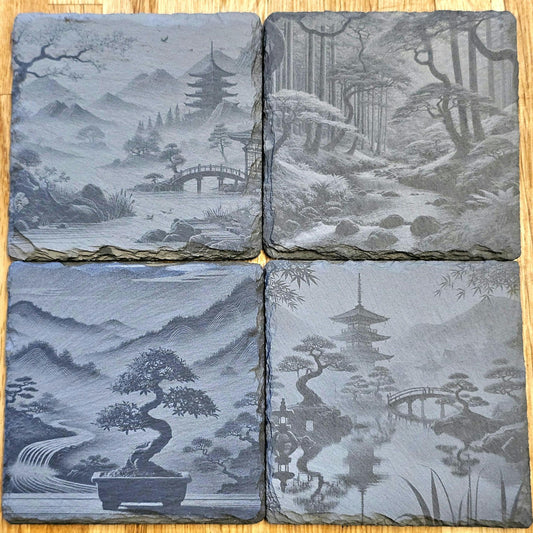 Japanese Landscape Art Coaster Set