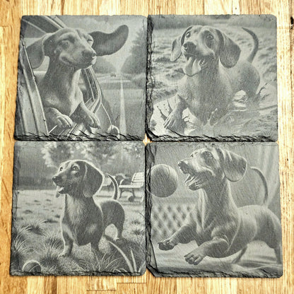 Happy Dachshund 4 Coaster Set